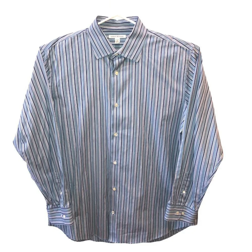 Banana Republic Mens Size XL Blue Striped Long Sleeve Button Up Shirt 17-17.5
